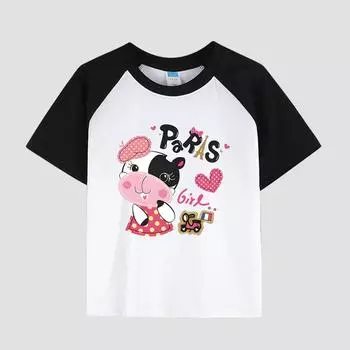 Повседневная футболка с коротким рукавом для девочек с цветочным принтом, круглым вырезом, хлопковая ткань, детский стильный топ на лето 100cm