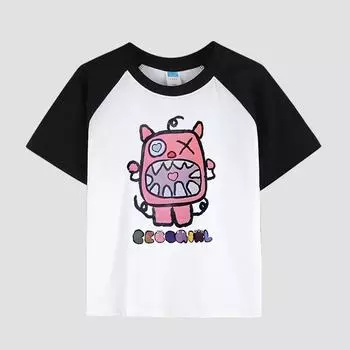 Повседневная футболка с коротким рукавом для девочек с цветочным принтом, круглым вырезом, хлопковая ткань, детский стильный топ на лето 100cm