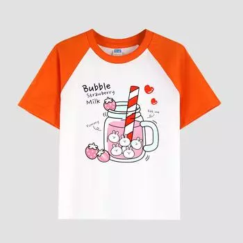 Повседневная футболка с коротким рукавом для девочек с цветочным принтом, круглым вырезом, хлопковая ткань, детский стильный топ на лето 100cm