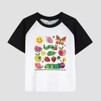 Повседневная футболка с коротким рукавом для девочек с цветочным принтом, круглым вырезом, хлопковая ткань, детский стильный топ на лето 100cm