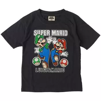 Повседневная футболка с коротким рукавом с нашивкой Super Mario Patch Mario Luigi Yoshi Character Goods Kids, черная [Fine Plus] чёрный