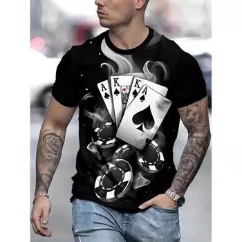 Повседневная футболка с коротким рукавом с принтом покера, мужская футболка с 3D-принтом и круглым вырезом, повседневная уличная одежда в стиле хип-хоп S