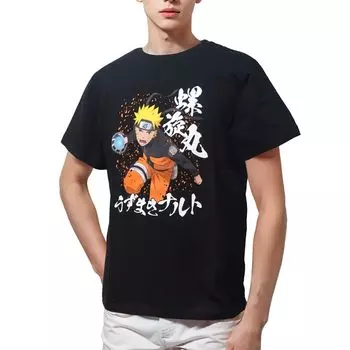 Повседневная футболка с коротким рукавом Shippuden Character Goods большого размера черная [Naruto] для мужчин чёрный