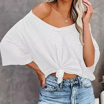 Повседневная футболка с коротким рукавом, свободная футболка, летняя женская футболка с V-образным вырезом, однотонная рубашка, уличная женская одежда 26321 S яркий розовый