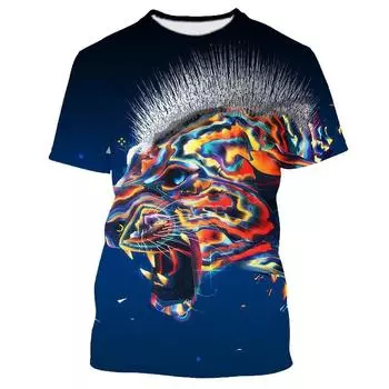 Повседневная футболка с короткими рукавами из серии Tiger Animal с 3D принтом, модные наряды, мужские топы, повседневные летние футболки с круглым вырезом S