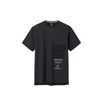 Повседневная футболка с круглым вырезом Anta с карманом и надписью, мужские топы, черные 952227109-4 S
