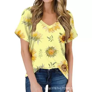 Повседневная футболка с круглым вырезом и короткими рукавами с принтом подсолнуха на 3D-принте S