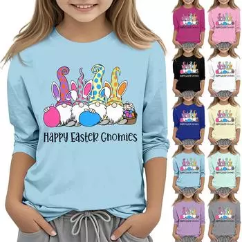 Повседневная футболка с круглым вырезом и пасхальным принтом, с рукавами 7 точек для детей 110 бежевый