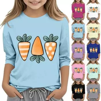 Повседневная футболка с круглым вырезом и пасхальным принтом, с рукавами 7 точек для детей 130