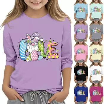 Повседневная футболка с круглым вырезом и пасхальным принтом, с рукавами 7 точек для детей 130 белый