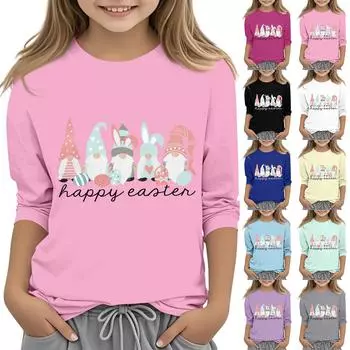 Повседневная футболка с круглым вырезом и пасхальным принтом, с рукавами 7 точек для детей 130 бежевый