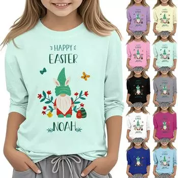 Повседневная футболка с круглым вырезом и пасхальным принтом, с рукавами 7 точек для детей 110