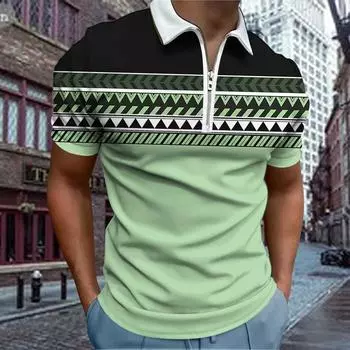 Повседневная футболка с лацканами, молодежная модная футболка с застежкой-молнией, футболка с коротким рукавом, мужская футболка с принтом 3D Green Gear