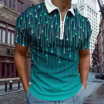 Повседневная футболка с лацканами, молодежная модная футболка с застежкой-молнией, футболка с коротким рукавом, мужская футболка с принтом 3D Meteor Shower