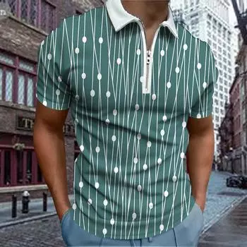 Повседневная футболка с лацканами, молодежная модная футболка с застежкой-молнией, футболка с коротким рукавом, мужская футболка с принтом в виде 3D-линий и точек XS красный