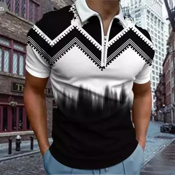 Повседневная футболка с лацканами, молодежная модная футболка с застежкой-молнией, футболка с коротким рукавом, мужская футболка с принтом в виде шестеренок в виде круговых точек 3D XS красный