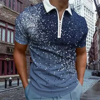 Повседневная футболка с лацканами, молодежная модная футболка с застежкой-молнией, футболка с коротким рукавом, мужская футболка с принтом в виде синих точек 3D XS зелёный