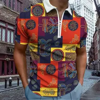 Повседневная футболка с лацканами, молодежная модная футболка с застежкой-молнией, футболка с коротким рукавом, мужская футболка с принтом в стиле ретро с 3D-сеткой XS красный