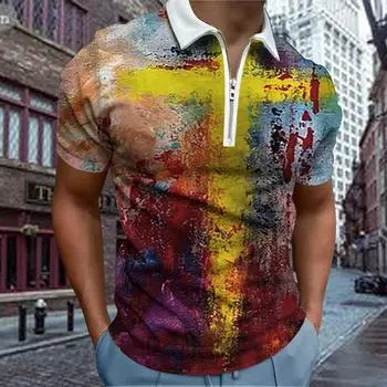 Повседневная футболка с лацканами, молодежная модная футболка с застежкой-молнией, футболка с коротким рукавом, мужская футболка с принтом 3D-креста XS разноцветный