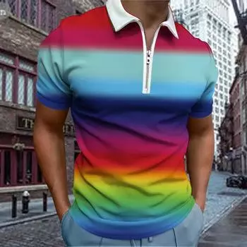 Повседневная футболка с лацканами, молодежная модная футболка с застежкой-молнией, футболка с коротким рукавом, мужская футболка с 3D-принтом в цветной коробке XS красный