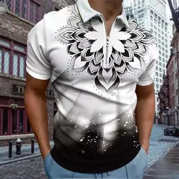 Повседневная футболка с лацканами, молодежная модная футболка с застежкой-молнией, футболка с коротким рукавом, мужская футболка с 3D-круговым узором XS синий