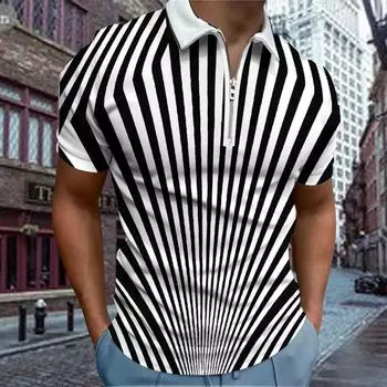 Повседневная футболка с лацканами, молодежная модная футболка с застежкой-молнией, футболка с коротким рукавом, мужская футболка с принтом 3D White Lines XS белый