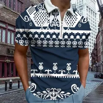 Повседневная футболка с лацканами, молодежная модная футболка с застежкой-молнией, футболка с коротким рукавом, мужская футболка с 3D-симметричным принтом XS зелёный