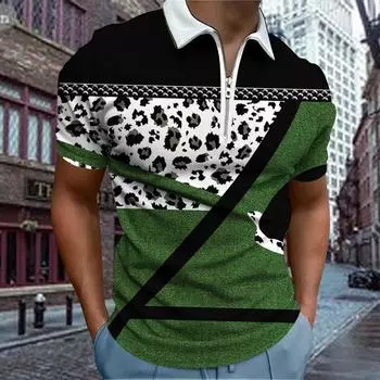 Повседневная футболка с лацканами, молодежная модная футболка с застежкой-молнией, футболка с коротким рукавом, мужская футболка с принтом 3D нерегулярных линий XS синий