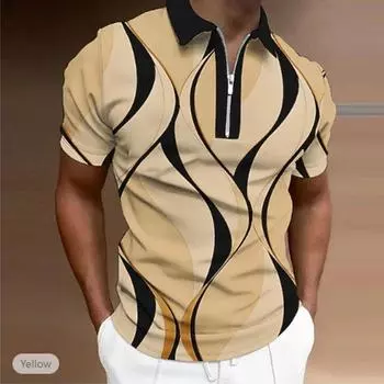 Повседневная футболка с лацканами, молодежная модная футболка с застежкой-молнией, футболка с коротким рукавом, мужская изысканная 3D-футболка с короткими рукавами и принтом XS синий