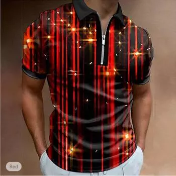 Повседневная футболка с лацканами, молодежная модная футболка с застежкой-молнией, футболка с коротким рукавом, мужская футболка с принтом 3D Meteor XS красный