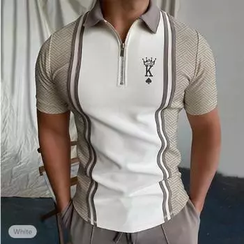 Повседневная футболка с лацканами, молодежная модная футболка с застежкой-молнией, футболка с коротким рукавом, мужская простая 3D-футболка с принтом из бутика для мужчин XS синий