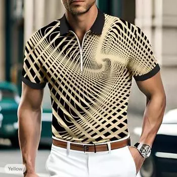 Повседневная футболка с лацканами, молодежная модная футболка с застежкой-молнией, футболка с коротким рукавом, мужская футболка с ослепительным 3D-принтом XS синий