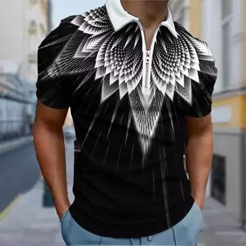 Повседневная футболка с лацканами, молодежная модная футболка с застежкой-молнией, футболка с коротким рукавом, мужская футболка с 3D-принтом с круговыми цветами XS синий