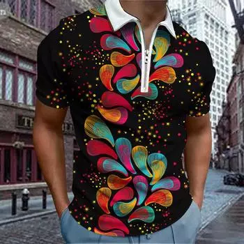 Повседневная футболка с лацканами, молодежная модная футболка с застежкой-молнией, футболка с коротким рукавом, мужская футболка с принтом разноцветных капель воды 3D XS белый