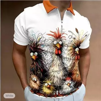 Повседневная футболка с лацканами, молодежная модная футболка с застежкой-молнией, футболка с коротким рукавом, мужская футболка с принтом 3D-граффити с изображением курицы XS синий
