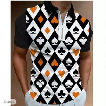 Повседневная футболка с лацканами, молодежная модная футболка с застежкой-молнией, футболка с коротким рукавом, мужская футболка с принтом 3D Poker XS синий