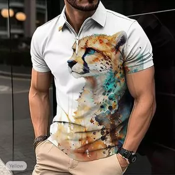 Повседневная футболка с лацканами, молодежная модная футболка с застежкой-молнией, футболка с коротким рукавом, мужская футболка с коротким рукавом и принтом в виде животных 3D Mighty XS серый