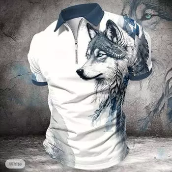 Повседневная футболка с лацканами, молодежная модная футболка с застежкой-молнией, футболка с коротким рукавом, мужская футболка с принтом в виде 3D-животных XS синий