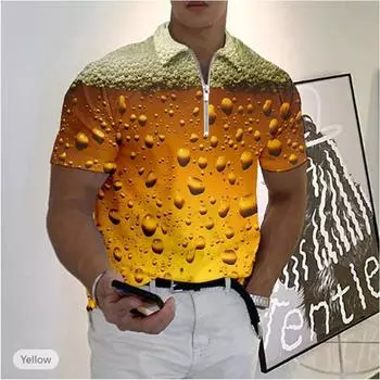 Повседневная футболка с лацканами, молодежная модная футболка с застежкой-молнией, футболка с коротким рукавом, мужская футболка с принтом пива 3D XS красный