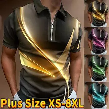 Повседневная футболка с лацканами, молодежная мужская модная футболка на молнии, футболка с коротким рукавом, мужская футболка с 3D-желтым ярким светлым принтом XS циан