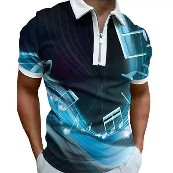 Повседневная футболка с лацканами, молодежная мужская модная футболка на молнии, футболка с коротким рукавом, мужская футболка с 3D принтом палящего солнца XS чёрный