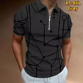 Повседневная футболка с лацканами, молодежная мужская модная футболка на молнии, футболка с коротким рукавом, мужская футболка с 3D черным темным полосатым принтом XS чёрный