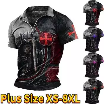 Повседневная футболка с лацканами, молодежная мужская модная футболка на молнии, футболка с коротким рукавом, мужская футболка с 3D красивым рисунком и принтом XS синий