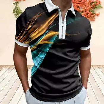 Повседневная футболка с лацканами, молодежная мужская модная футболка на молнии, футболка с коротким рукавом, мужская футболка с 3D фиолетовым светящимся принтом XS синий