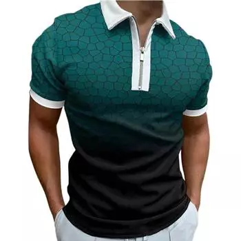 Повседневная футболка с лацканами, молодежная мужская модная футболка на молнии, футболка с коротким рукавом, мужская футболка с 3D золотым треугольным принтом XS синий