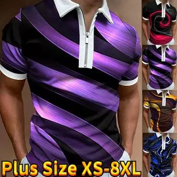 Повседневная футболка с лацканами, молодежная мужская модная футболка на молнии, футболка с коротким рукавом, мужская футболка с 3D фиолетовым принтом вен XS синий