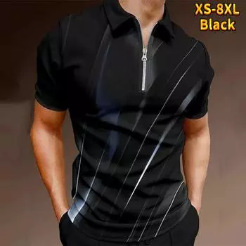 Повседневная футболка с лацканами, молодежная мужская модная футболка на молнии, футболка с коротким рукавом, мужская футболка с 3D цветным принтом M золотой