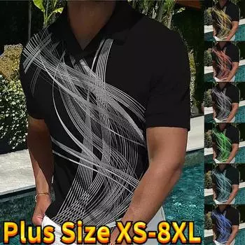 Повседневная футболка с лацканами, молодежная мужская модная футболка на молнии, футболка с коротким рукавом, мужская футболка с 3D изогнутым полосатым принтом XS синий