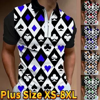 Повседневная футболка с лацканами, молодежная мужская модная футболка на молнии, футболка с коротким рукавом, мужская футболка с 3D-карточным узором и принтом XS зелёный