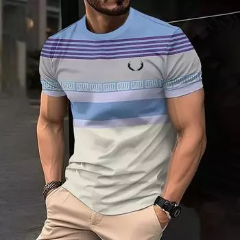 Повседневная футболка с полосатым принтом для мужчин, хипстерская уличная мужская футболка, летняя одежда с коротким рукавом, свободные футболки больших размеров 6XL S
